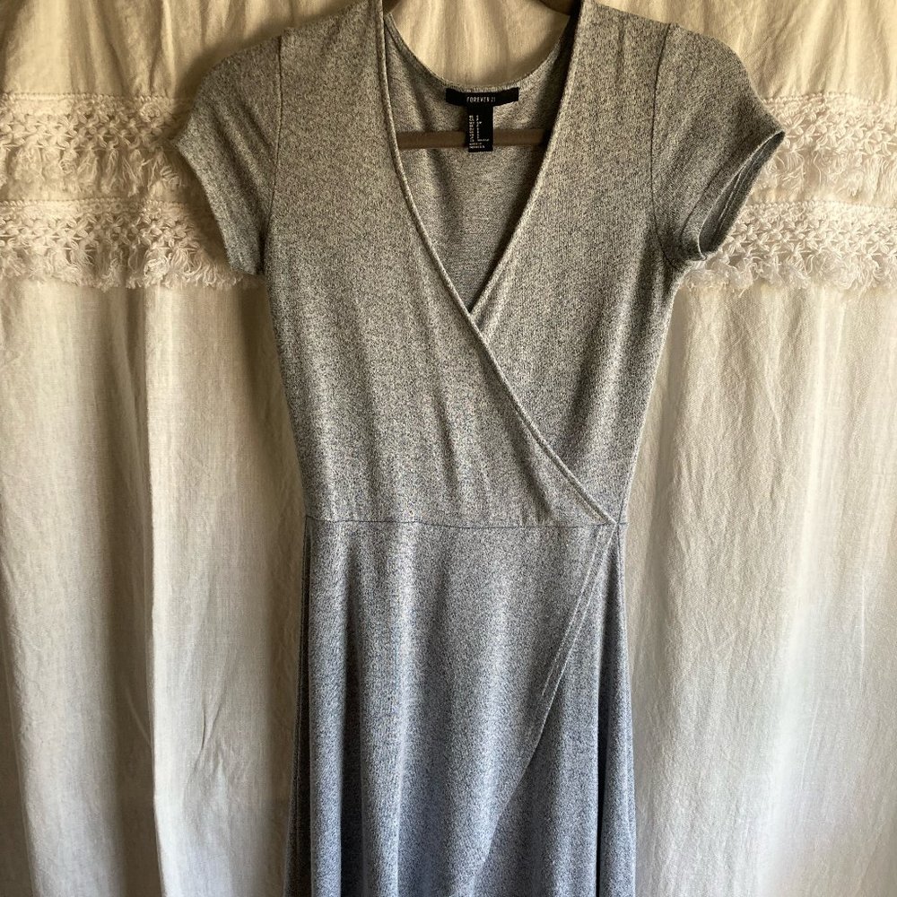 Forever 21 Gray Blue Heather Faux Wrap Dress